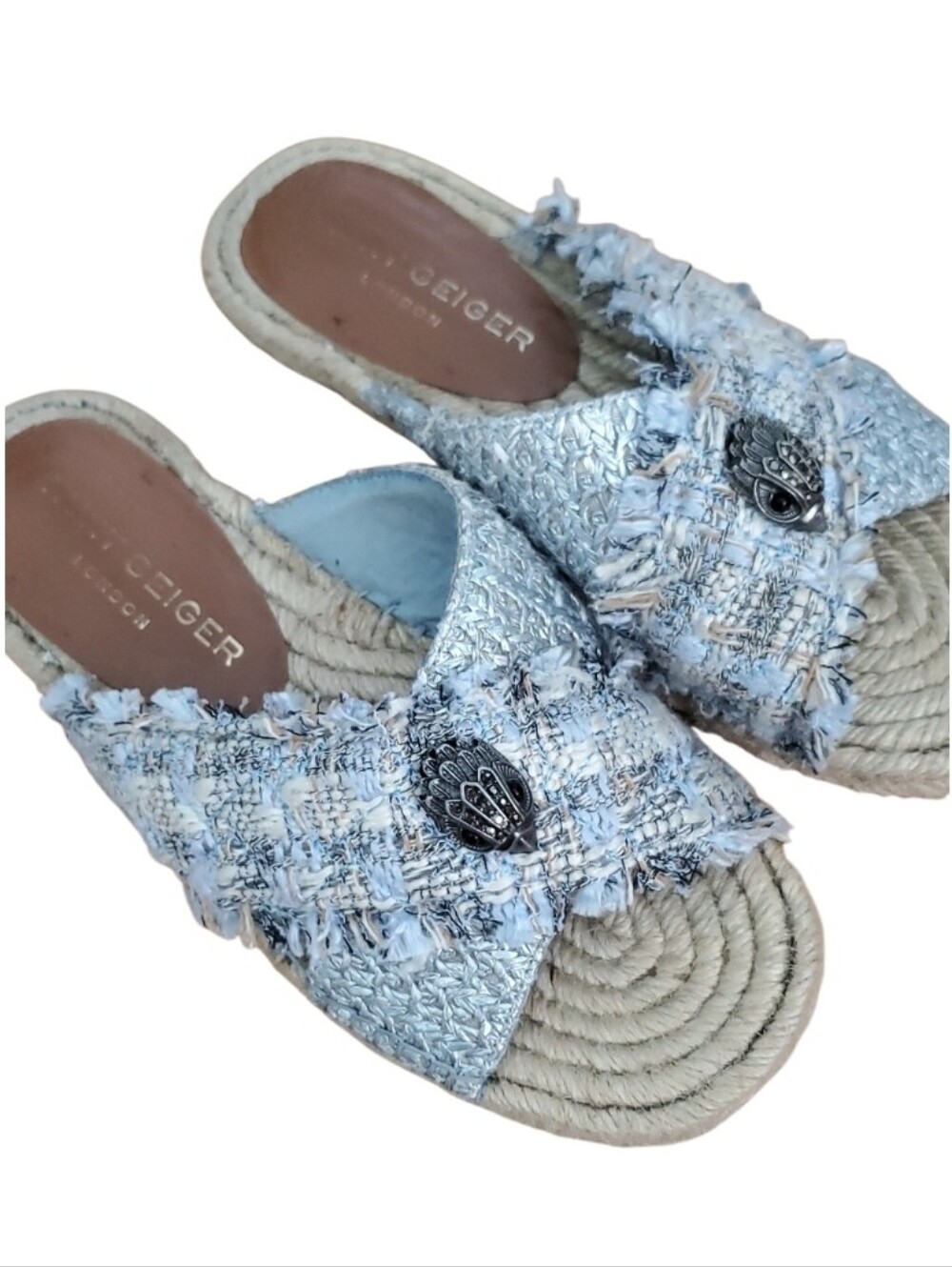 Kurt Geiger London Kensington X Espadrille Slide Sandals - Blue Tweed